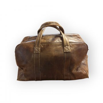 P- Reisetasche/ Weekender,Antik- Leder, braun, mit Henkel, mit Außentaschen, Sam Bear