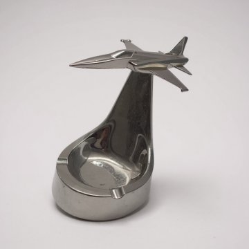 Aschenbecher, Ascher mit Jet / Düsenjäger, chrom