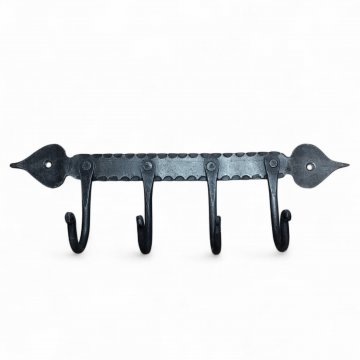 Hakenleiste Schlüsselleiste, Schmiedeeisen, vier Haken, spitze Enden, 30L