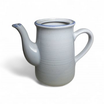 Kaffeekanne Steinware, weiß mit blauem Rand, leicht gesprenkelt; ohne Deckel