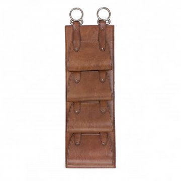 Zeitungshalter für Wand, braun, Kunstleder, für vier Zeitungen, Nieten, silberfarbene Ösen zum Aufhängen, 56x20