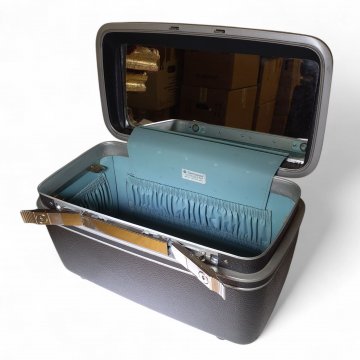 Beautycase Hartschale, grau, mit Chromleisten, Samsonite, innen türkis, Spiegel, 37x22x20