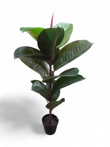 Kunstpflanze GUMMIBAUM, Blätter grün, Stamm braun, schwarz getopft, Pflanze ø40cm, H=85 cm 