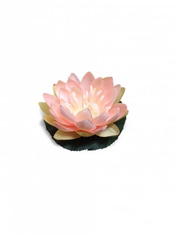 Kunstblume SEEROSE, öffnend, auf dunkelgrünem Blatt  schwimmend, D 18cm, H 9cm, rosa, gelb,grün
