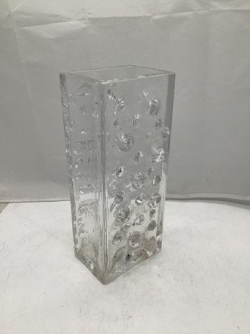 Vase, Glasvase, eckig, klar, aufgesetzte Blasen, dickwandig