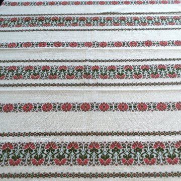 Dralon 210x115 creme, florale Streifen + Musterstreifen in grün + rot