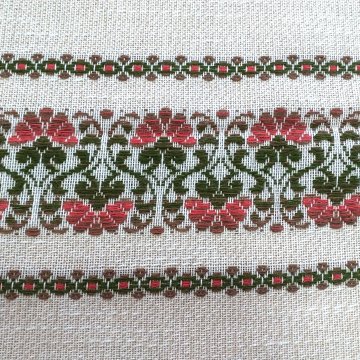 Dralon 210x115 creme, florale Streifen + Musterstreifen in grün + rot