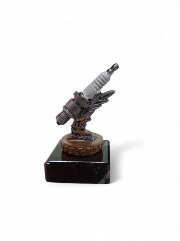 Pokal ZÜNDKERZE, klein, Motorsport, grau, gold,weiß, H 10cm B 5 cm, L 5 cm