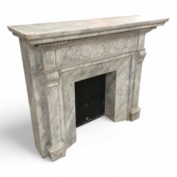 Kamin, FB, Holz,hellbeige/grau, marmoriert, seitlich kanneliert, H150xB178xT52, Kamin B150xT43