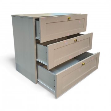 Kommode, 3 Schubladen, grau, Messingknöpfe
