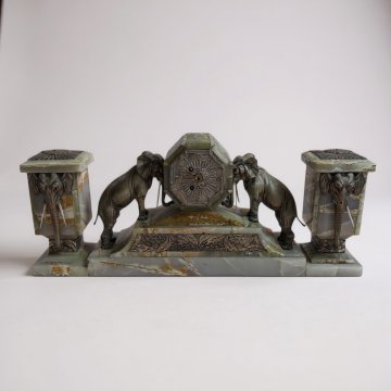 Dekoobjekt, Onyx, Elefanten aus Messing, Jugendstil