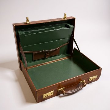 P- AktenKoffer, Leder, braun, Messingschloss