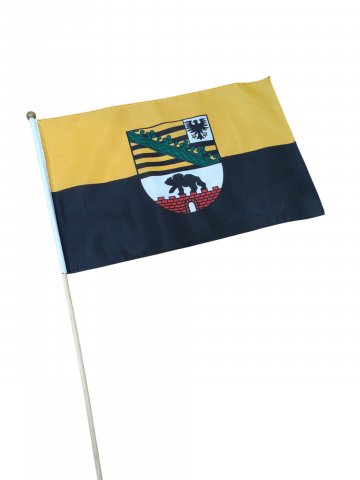 Fahne SACHSEN,Winkelement, gelb,schwarz,klein, auf Stange 60 cm,  44cm x 29cm,
