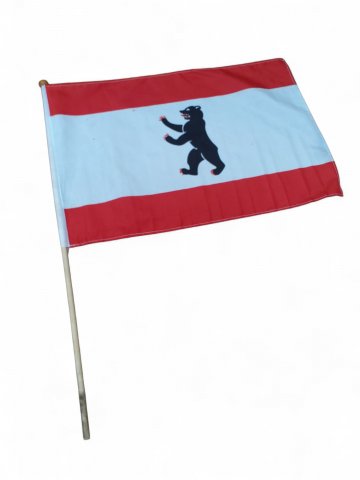 Fahne BERLIN,Winkelement, Bär,rot,weiß,schwarz,klein, auf Stange 60 cm,  44cm x 29cm,