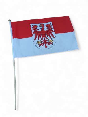 Fahne BRANDENBURG,Winkelement, Adler,rot,weiß,schwarz,klein, auf Stange 60 cm,  44cm x 29cm,