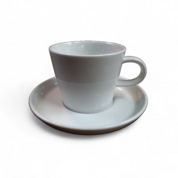 Tasse und Unterteller ARZBERG, Keramik, weiß,Tasse ø 8cm, H 7cm, Unterteller ø14,5 cm  Geschirr