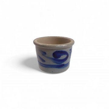 Topf, SCHMALZ, Keramik, blaues Muster,grau,Tontopf, H 7cm, ø 9cm