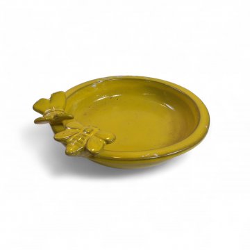 Vogeltränke GROSS,gelb,KeramikBiene,Schmetterling,D  23 cm , H 5,5 cm