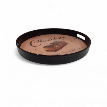 Tablett, CHOCOLATE, rund, Eisen, Kuchenmotiv ,schwarz, ø 35 cm, H 4,5 cm