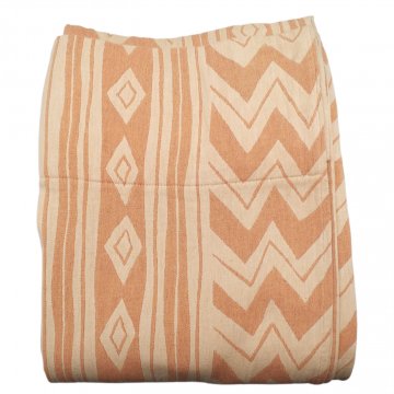 Vorhang H283xB195, creme/lachs, breite Streifen mit Zick Zack und Karo Muster, Jaquard, Baumwolle ohne Gardinenband