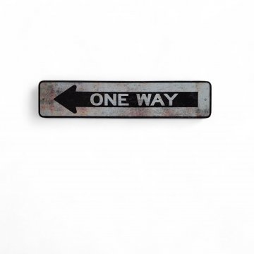 Schild ONE WAY, 58 cm x 12,5 cm, schwarz, Wegweiser, leichte Hartschaumplatte, Pfeil links