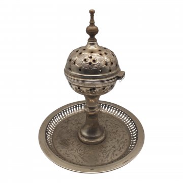 Räuchergefäß mit Teller, Weihrauchbrenner, silber