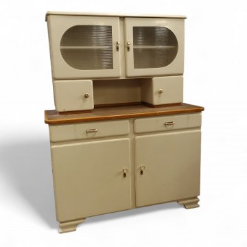 Küchenbuffet DRJ 2-tlg. cremeweiß, zwei Türen , zwei Schübe, Oberteil halbrund verglast