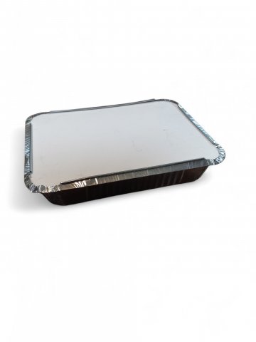 Verpackung ALU,Essensbehälter,Karton, werbefrei, weiß,silber, ca. 23 x4 x17cm