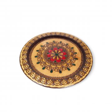 Wandteller, RUSSKATOWITSCH, Holz, Ornamentik mit Brenntechnik, glasiert, ø 24,5 cm