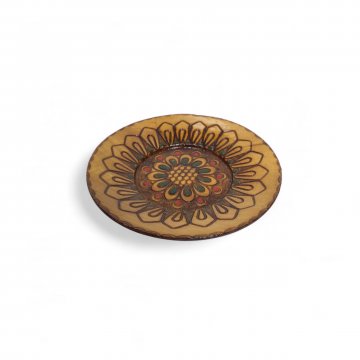 Wandteller, RUSSKATOWITSCH, Holz, Ornamentik mit Brenntechnik, glasiert, ø 14 cm