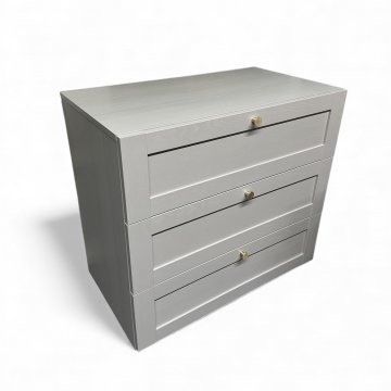 Kommode, 3 Schubladen, grau, Messingknöpfe