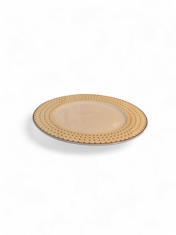 Teller LIVING, Dessertteller, Keramik, weiss,gelb ,mit blauen Punkten , ø 21 cm