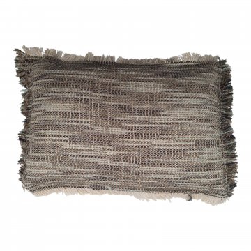 Kissen 35x50, beige/grün/blau meliert, grobes Gewebe, rundum Fransen