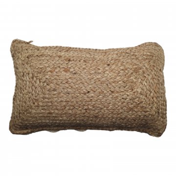 Kissn 30x50, Jute geflochten, rundum Häkelrand, Rückseite Baumwolle natur