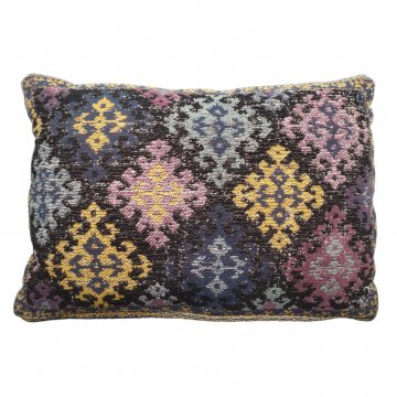 Kissen 38x55, dunkelblau/gelb/rosa/türkis, Rauten mit Muster, weiches Gewebe
