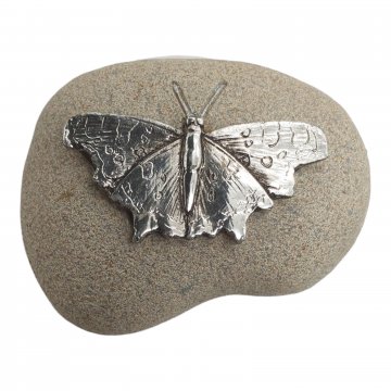 Deko Stein, grau mit silbernen Insekten