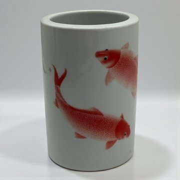 Vase, Keramik, mit roten Kois