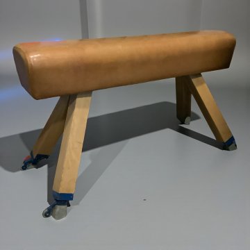 Turnpferd Leder hell, Beine Buche, davon 2 höhenverstellbar, Fahrrollen 170 x 75 x 100 cm