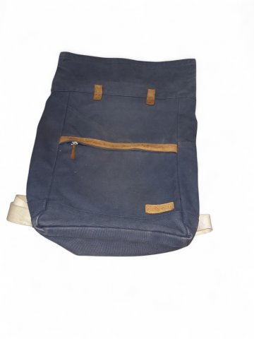 Rucksack ANSWAR, blau. Leinen ,Leder braun ,mit Gebrauchsspuren, L 53 cm x B 30 cm x 10 cm, weisse Träger