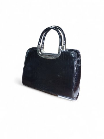 Handtasche, schwarz,silber, Lack,30x30 cm Leder, Reptilmuster