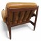 Sessel, Eichengestell braun, lose Sitz- und Rückenkissen/Armlehnen Leder h´braun kapituniert, Beine konisch, B90xT82xH80