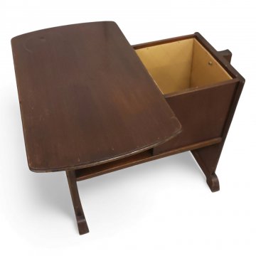 Beistelltisch, Buche braun, Platte verstellbar, Schub, Ablagefach, Wangenbeine, B60xT35xH54