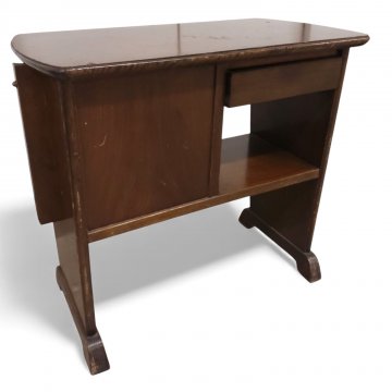 Beistelltisch, Buche braun, Platte verstellbar, Schub, Ablagefach, Wangenbeine, B60xT35xH54