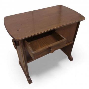 Beistelltisch, Buche braun, Platte verstellbar, Schub, Ablagefach, Wangenbeine, B60xT35xH54