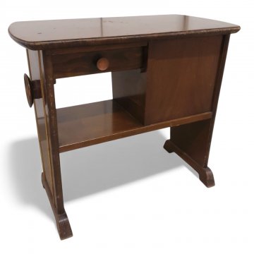 Beistelltisch, Buche braun, Platte verstellbar, Schub, Ablagefach, Wangenbeine, B60xT35xH54