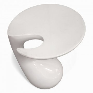 Beistelltisch, HOOK White, Hochglanz weiß, organische Form, Platte rund mit Aussparung, H57 Ø44