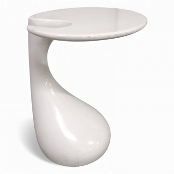 Beistelltisch, HOOK White, Hochglanz weiß, organische Form, Platte rund mit Aussparung, H57 Ø44