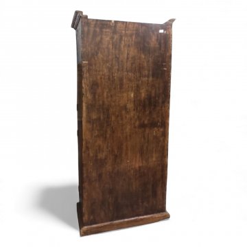 Schrank, Teak dkl.braun, 4-türig, gestäbt offen, Ringgriffe, Sims, B90xT46xH214