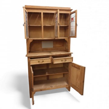 Buffet, 2-tlg, Weichholz natur, OT. 3-türig bleiverglast, Rücken mit Spiegeleinsatz, UT. 2-türig 2 Schübe, B107xH203