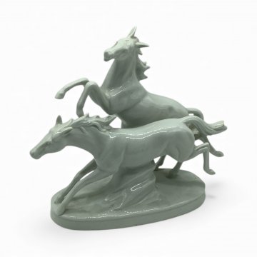 Figur, Porzellan, zwei Pferde, weiß